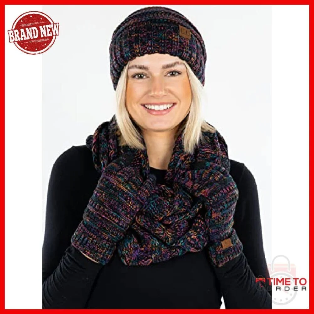 Oversized Slouchy Beanie Infinity Scarf Gloves Winter Set Acrylic